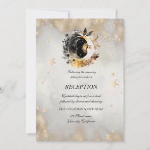 Invitación Estrellas Lunas Flores Doradas Celestiales