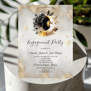 Invitación Estrellas Lunas Flores Doradas Celestiales