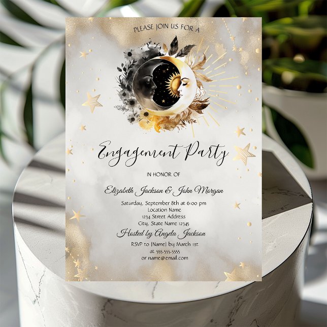 Invitación Estrellas Lunas Flores Doradas Celestiales (Subido por el creador)