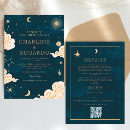 Invitación Estrellas místicas Boda de código Qr celestial de 