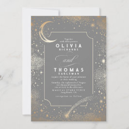 Invitación Estrellas místicas celestiales Boda de gris suave