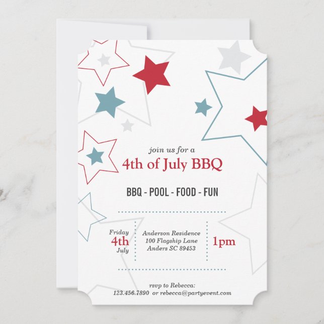 Invitación Estrellas modernas rojas blancas y azules (Anverso)