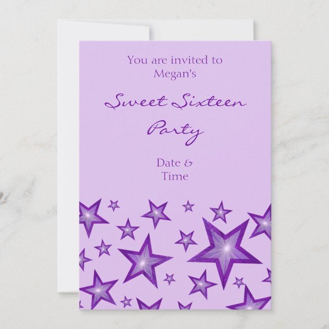 Invitación Estrellas moradas Dulce Dieciséis púrpura vertical (Anverso)