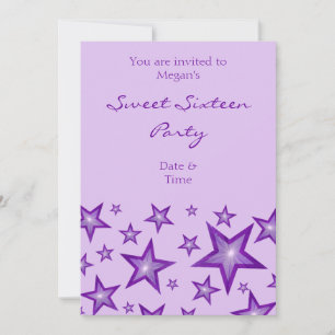Invitación Estrellas moradas Dulce Dieciséis púrpura vertical