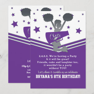 Invitación Estrellas Moradas y Blancas Fiesta de Porristas