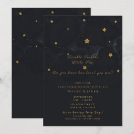 Invitación Estrellas Negras Doradas Noche Oscura Cielo Baby S
