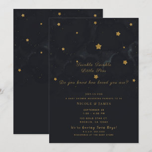 Invitación Estrellas Negras Doradas Noche Oscura Cielo Baby S