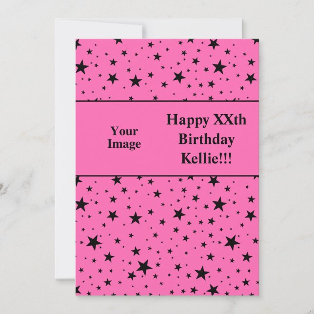 Invitación Estrellas Negras En Rosa Con Fotos De Mensajes Cum (Anverso)