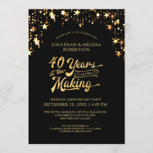 Invitación Estrellas Negras y Doradas del 40 Aniversario 40 A