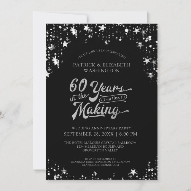 Invitación Estrellas negras y doradas del 60º aniversario 40  (Anverso)