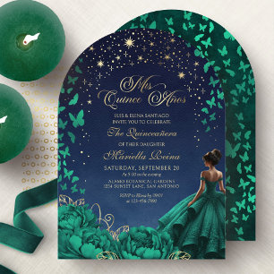 Invitación Estrellas Noche Celestial Verde Esmeralda Quinceañ