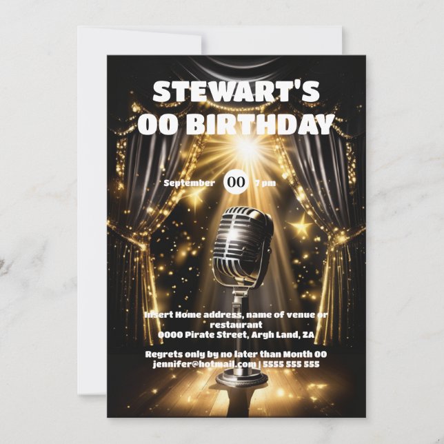 Invitación Estrellas nocturnas de Karaoke, evento de oro negr (Anverso)