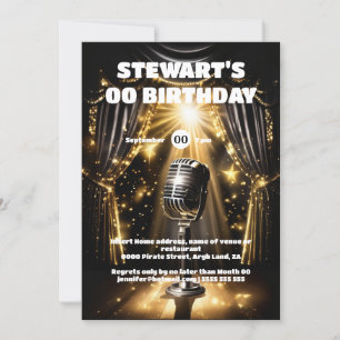 Invitación Estrellas nocturnas de Karaoke, evento de oro negr