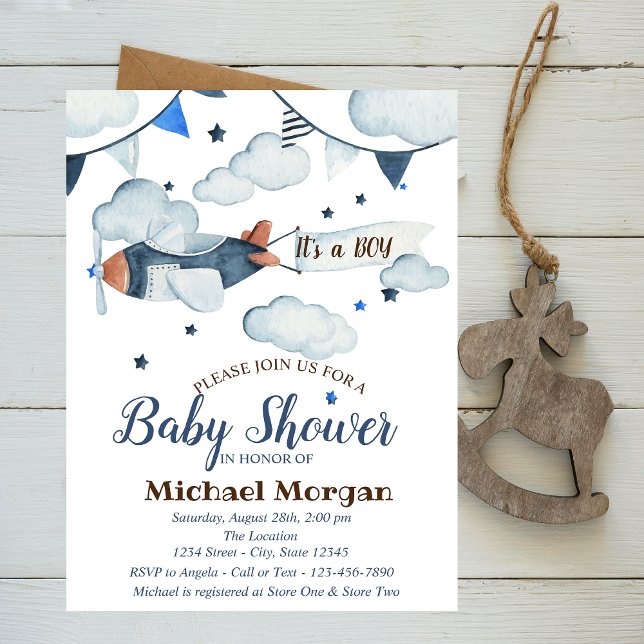 Invitación Estrellas, nubes, Baby Shower de avión (Subido por el creador)