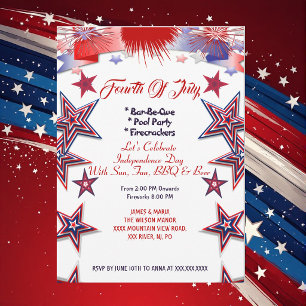 Invitación Estrellas patrióticas 4 de julio Firecrackers BBQ 