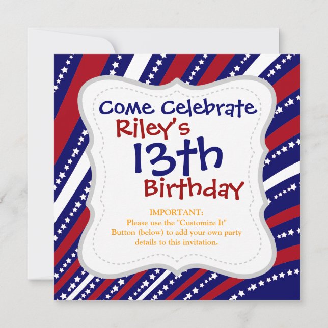 Invitación Estrellas patrióticas enarbolan bandera de la libe (Anverso)