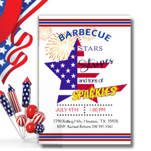 Invitación Estrellas Patrióticas y Barras 4 de Julio Barbacoa