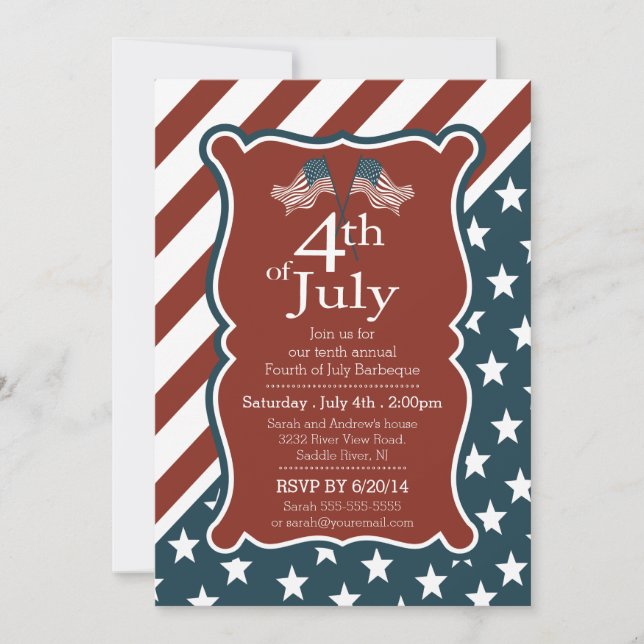 Invitación Estrellas patrióticas y raya 4 de julio Fiesta (Anverso)