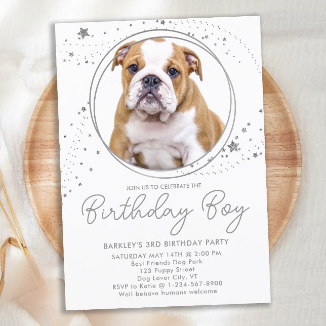 Invitación Estrellas plateadas Mascota personalizado foto per (Subido por el creador)
