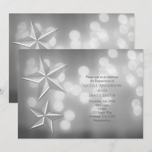 Invitación Estrellas plateadas y luces de bokeh elegantes com