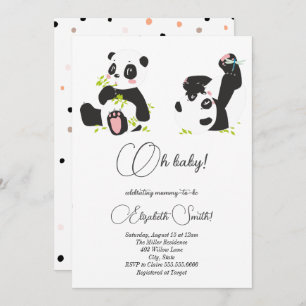 Invitación Estrellas, puntos, pandas lindos, ducha de bebé