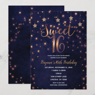 Invitación Estrellas púrpura y doradas Fiesta celestial de du