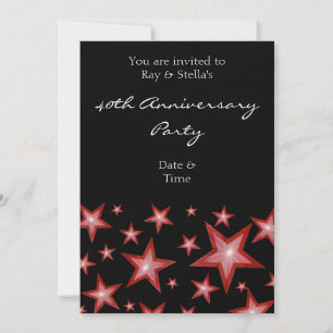 Invitación Estrellas rojas '40º Aniversario' vertical negro