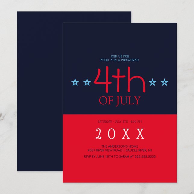 Invitación Estrellas rojas azules de la marina moderna 4 de j (Anverso / Reverso)