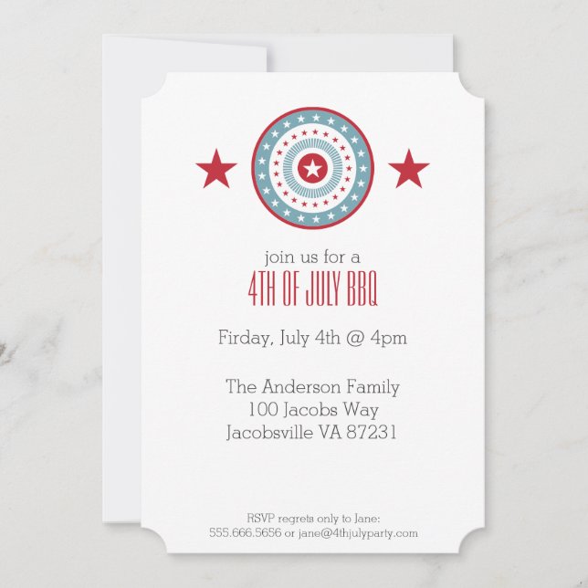 Invitación Estrellas rojas blancas y azules 4 de julio invita (Anverso)