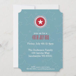 Invitación Estrellas rojas blancas y azules 4 de julio invita