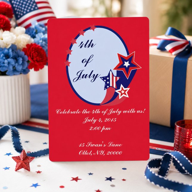 Invitación Estrellas Rojas Blancas y Azules Fiesta del Cuatro (Subido por el creador)