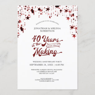 Invitación Estrellas Rojas Rojo del 40 Aniversario 40 AÑOS