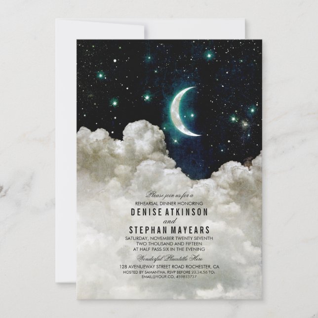 Invitación Estrellas románticas y cena de ensayo lunar (Anverso)