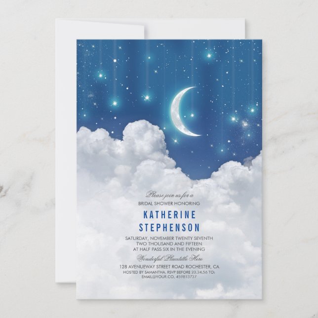 Invitación Estrellas románticas y ducha de novias lunares (Anverso)