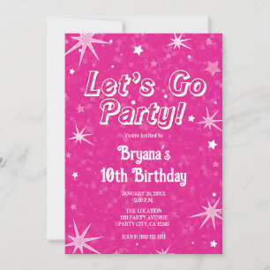 Invitación Estrellas rosadas calientes Vamos Fiesta Cumpleaño