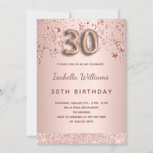 Invitación Estrellas rosadas de oro de 30 años de rosa