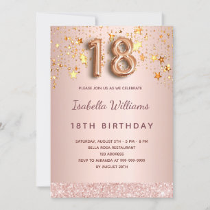 Invitación Estrellas rosadas de oro Rosa 18 años