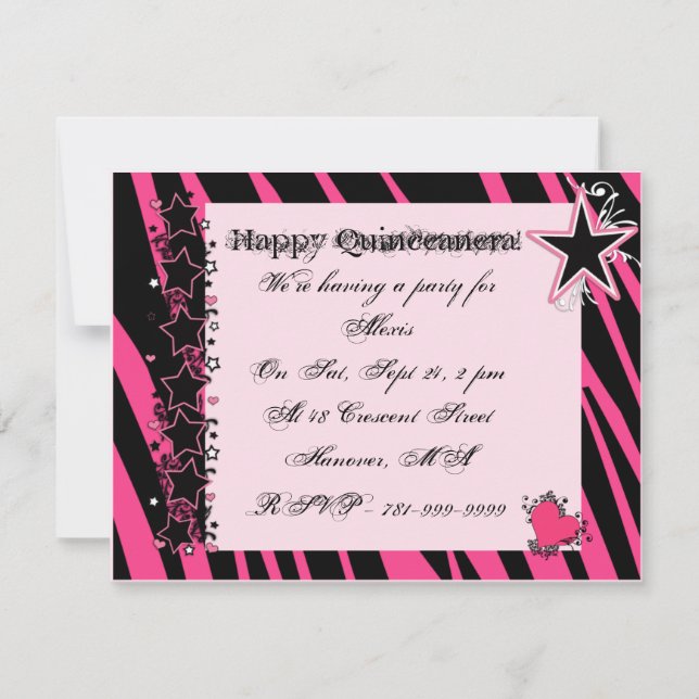 Invitación Estrellas rosadas Quinceanera de los corazones del (Anverso)