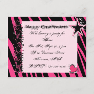 Invitación Estrellas rosadas Quinceanera de los corazones del
