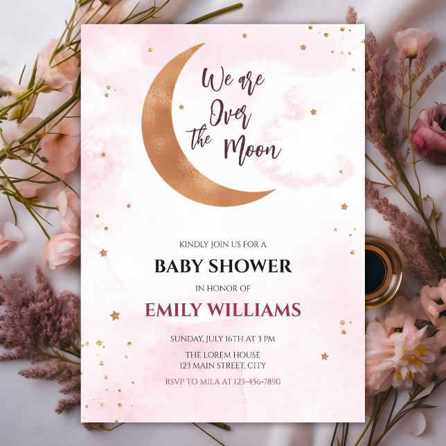 Invitación Estrellas rosas blandas sobre la ducha de bebé en  (Subido por el creador)