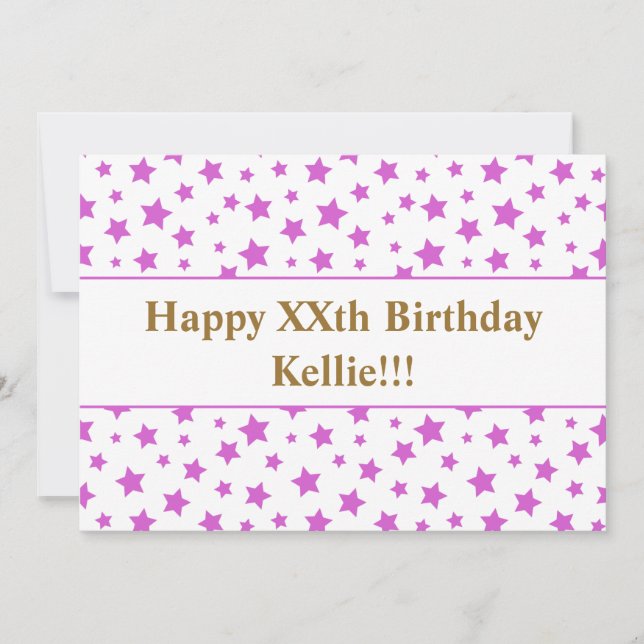 Invitación Estrellas rosas con cumpleaños de mensaje (Anverso)