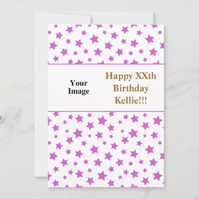 Invitación Estrellas rosas con foto de mensaje Cumpleaños (Anverso)