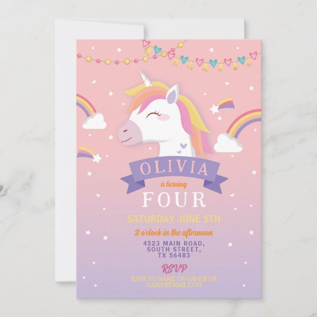 Invitación Estrellas rosas de la fiesta de cumpleaños de las  (Anverso)