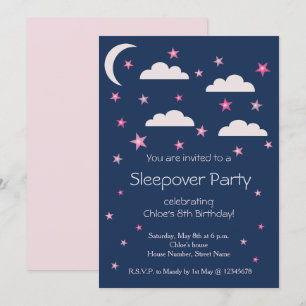 Invitación Estrellas rosas Nubes azul Fiesta de la suspensión