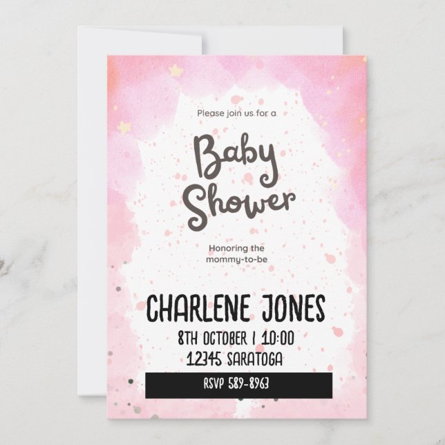 Invitación Estrellas rosas y nubes de la ducha de bebé (Anverso)