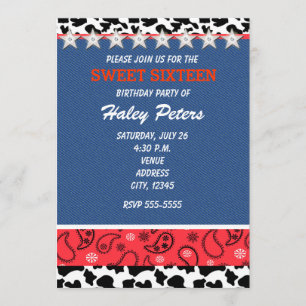 Invitación Estrellas Rústicas del Campo y Fiesta de Bandana d