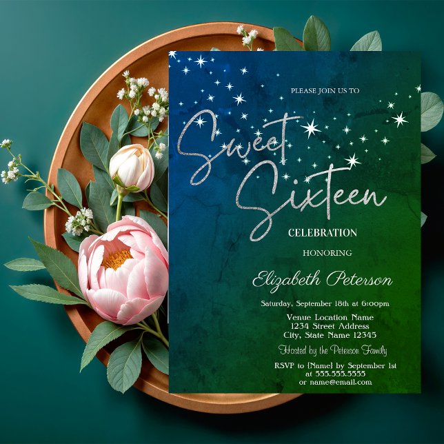 Invitación Estrellas Simples Verdes Dulces 16  (Subido por el creador)