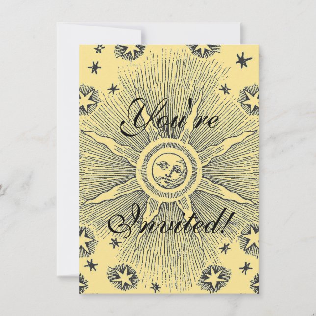 Invitación Estrellas Sol Antiguo Cielo Nocturno Zodíaco Medie (Anverso)