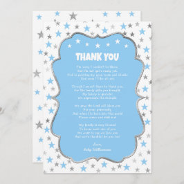 Invitación Estrellas Twinkle de plata bebé niño azul nota de 