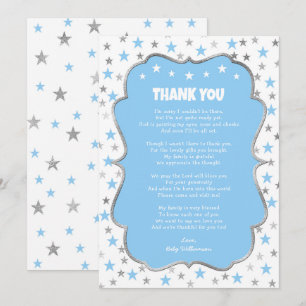 Invitación Estrellas Twinkle de plata bebé niño azul nota de